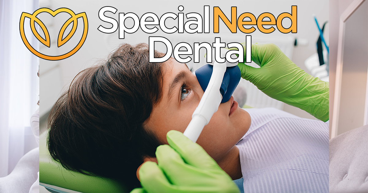 un niño recibiendo anestesia general en el dentista mirando el logo de special need dental