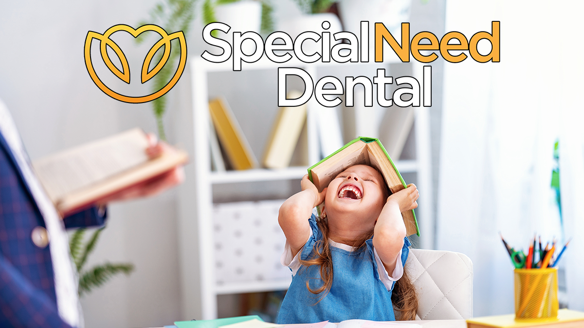 una niña con TDAH y el logotipo para una necesidad especial dental